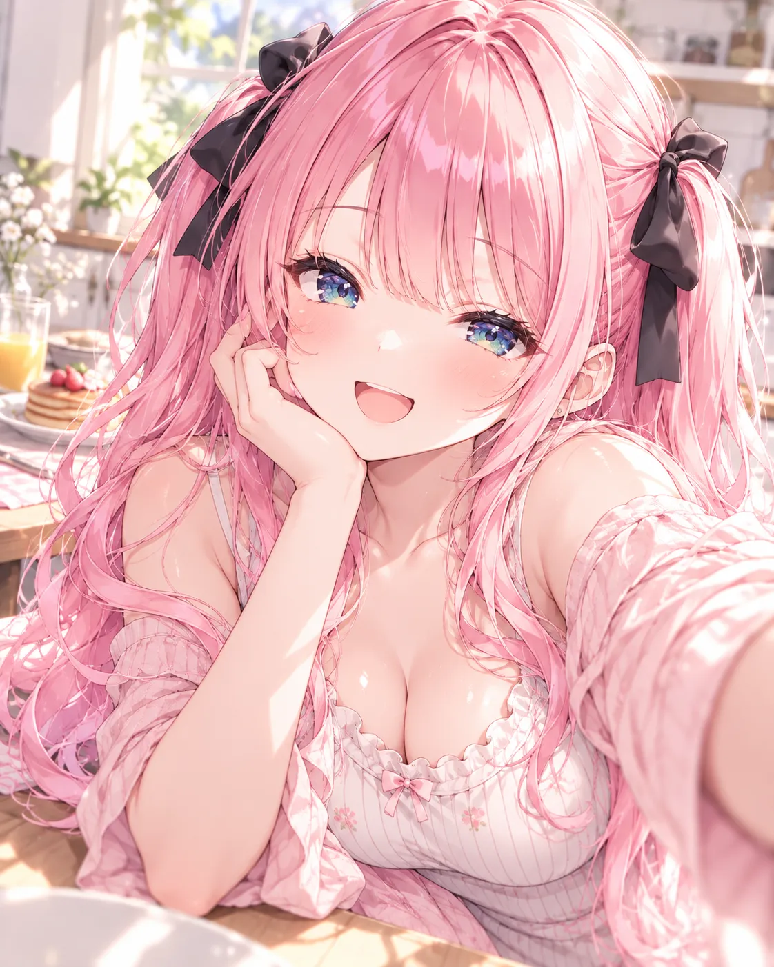 朝ごはんの前に自撮りする小夜ヒナ