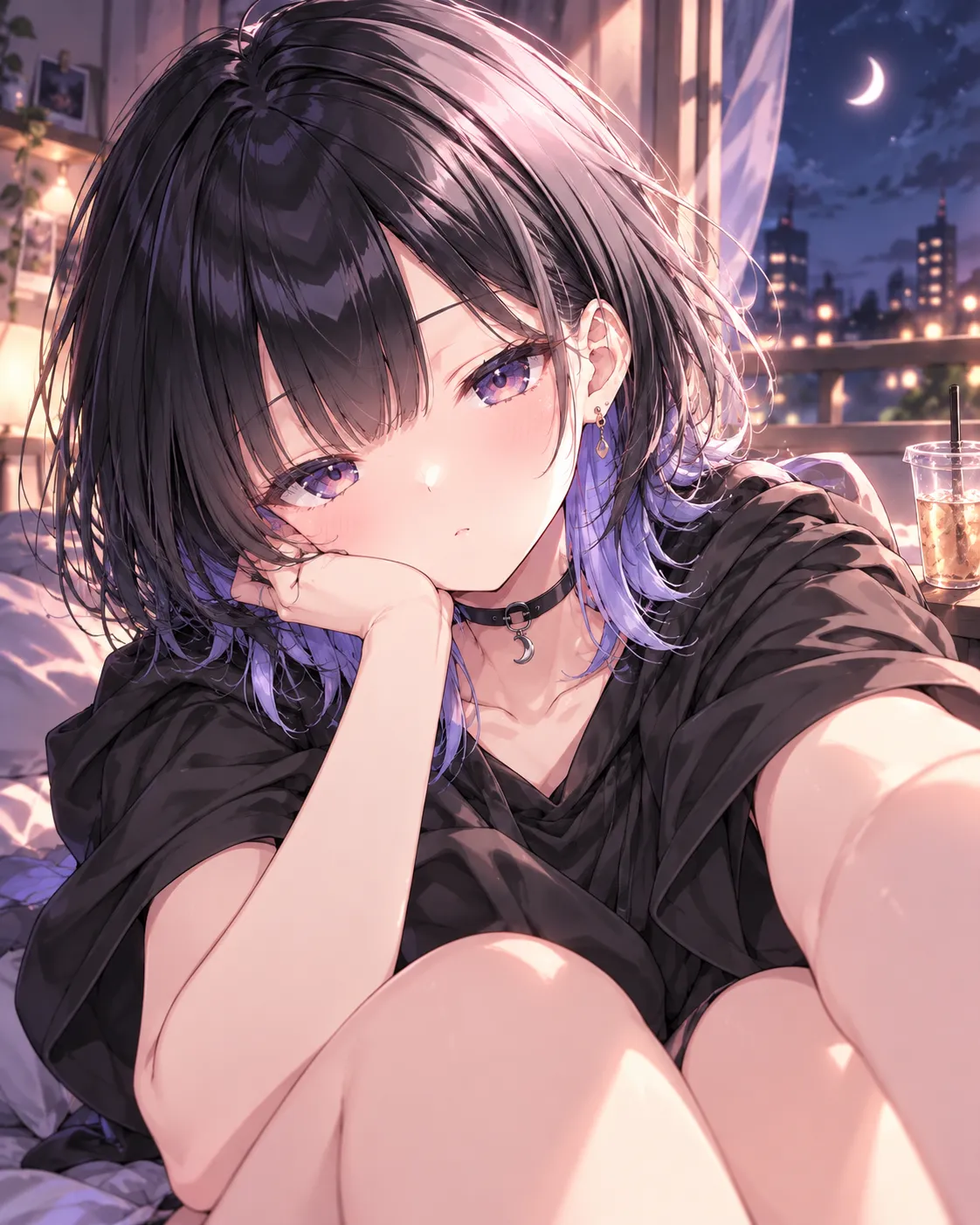 頬づえをついて自撮りする小夜ルナ